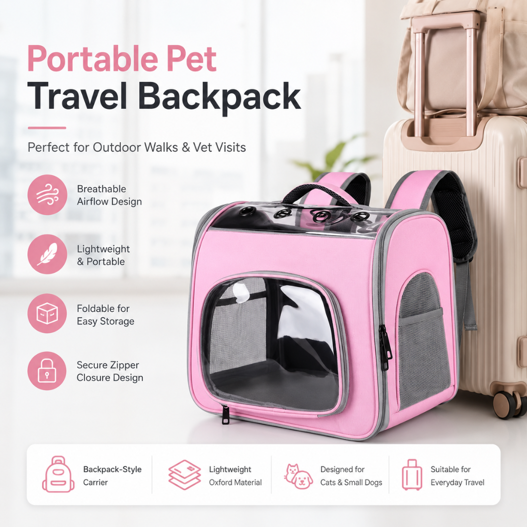Portable Oxford Pet Backpack Carrier with Ventilation Mesh for Cats and Small Dogs - Pink