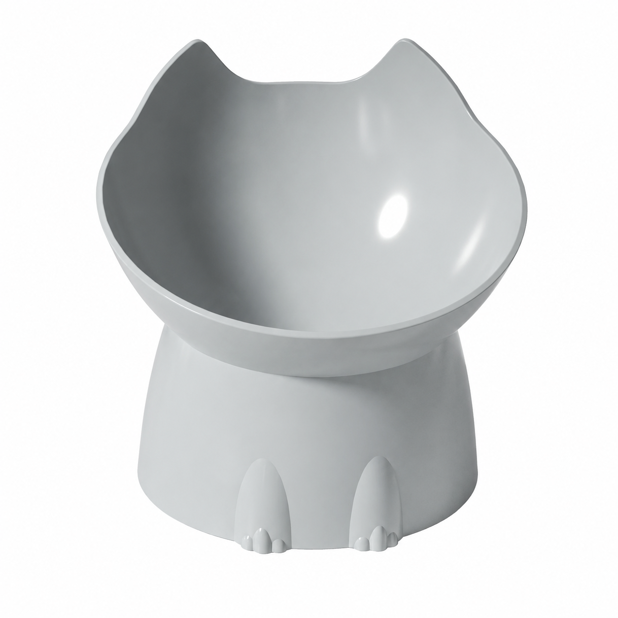 Raised Cat Feeding Bowl Tilted Pet Food and Water Dish Anti Tip Design - Grey