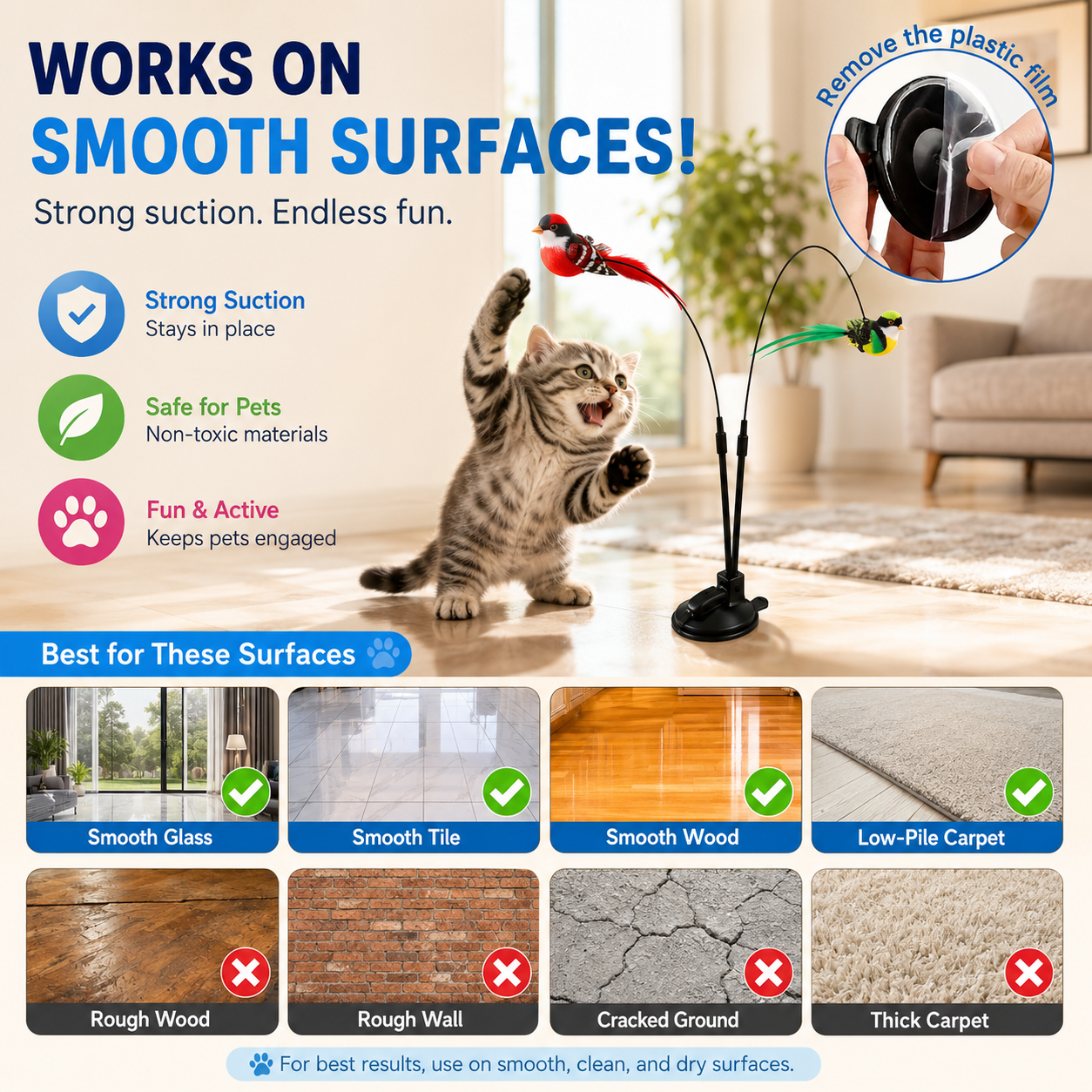 Interactive Bird Cat Wand Toy Set with Bell and Suction Cup Base