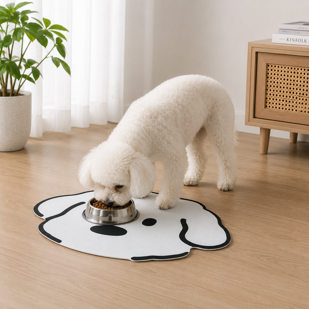 Water Absorbent Pet Floor Mat with Non Slip Base Cartoon Dog and Cat Dining Mat
