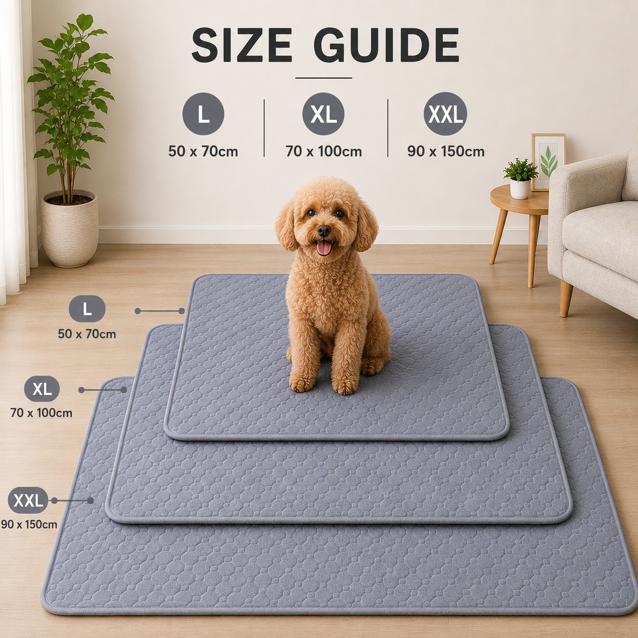 Waterproof Washable Pet Urine Mat Anti Slip Puppy Training Pad for Indoor Use - Grey
