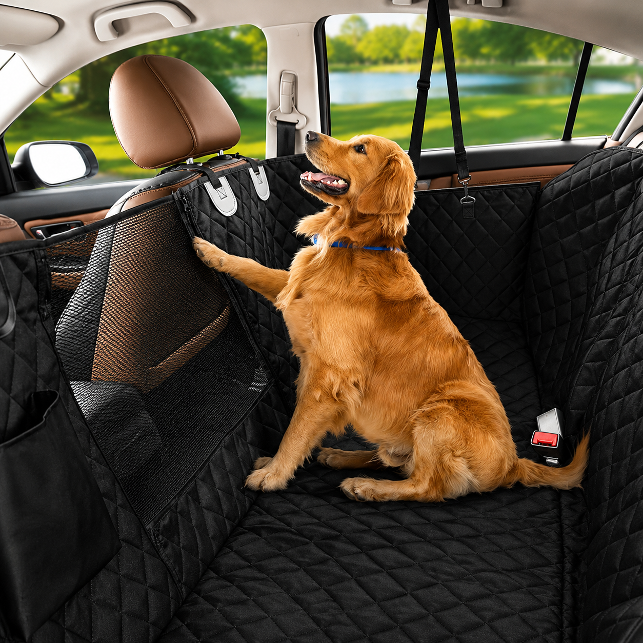 Waterproof Pet Rear Seat Cover Hammock with Mesh Window 137x147cm