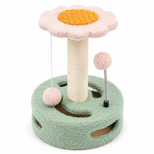 Flower Sisal Cat Scratching Post with Ball Toys – Green & Pink