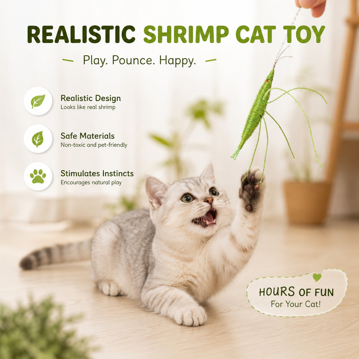 Green Prawn with Catnip Plush Interactive Cat Toy