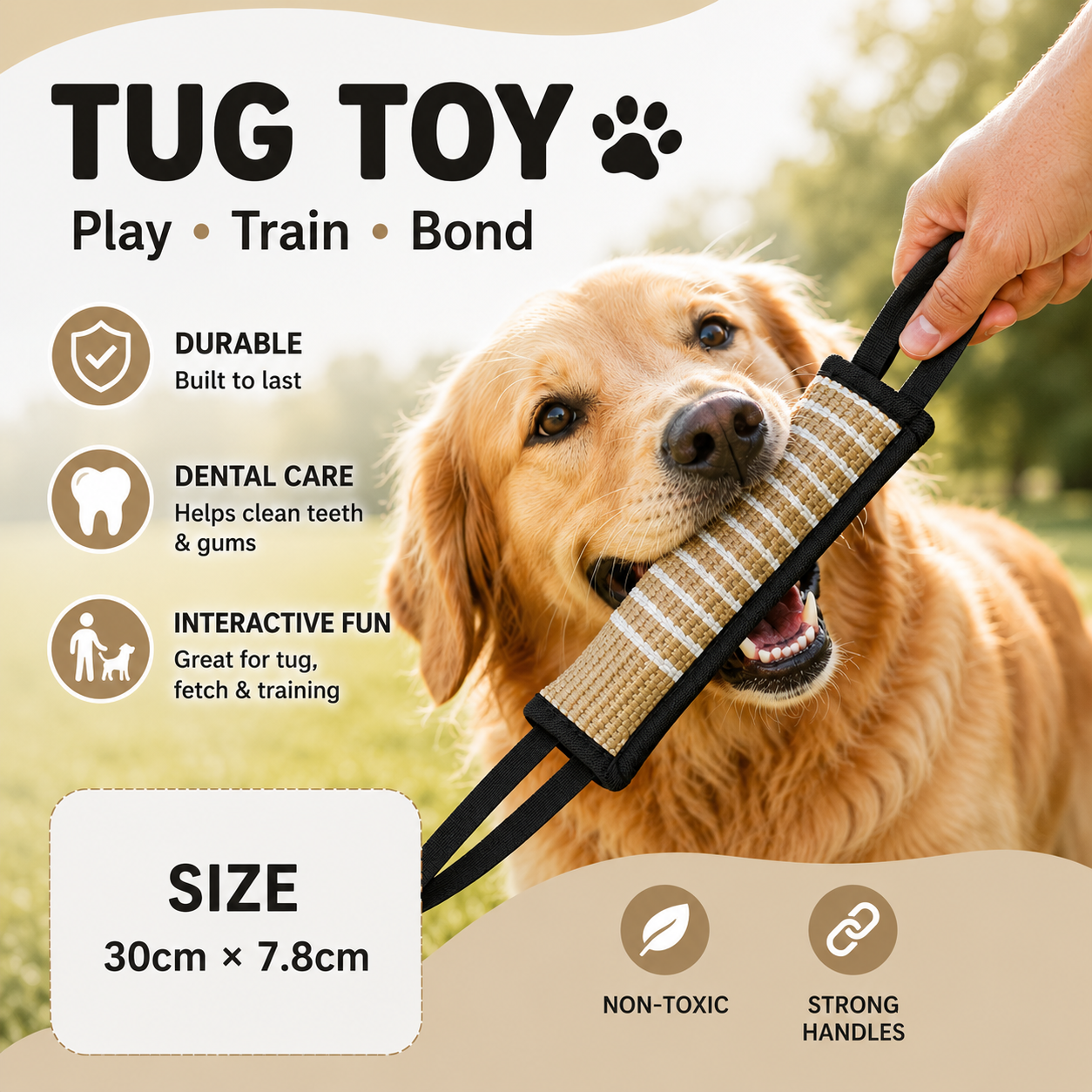 Dog Tug Toy with Dual Grip Handles Jute - Black