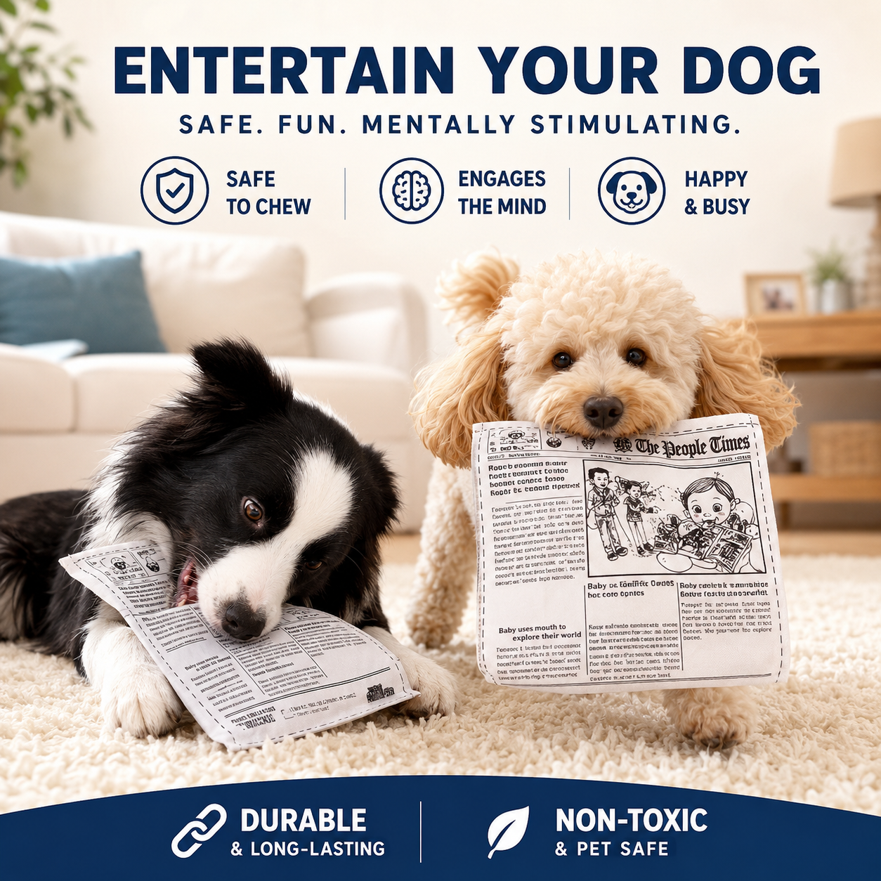 Interactive Newspaper Dog Toy with Squeaker Plush Play Toy for Small and Medium Dogs