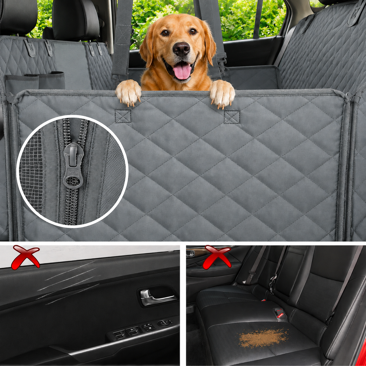 Portable Waterproof Pet Travel Hammock Rear Seat Protector for Dogs - Grey