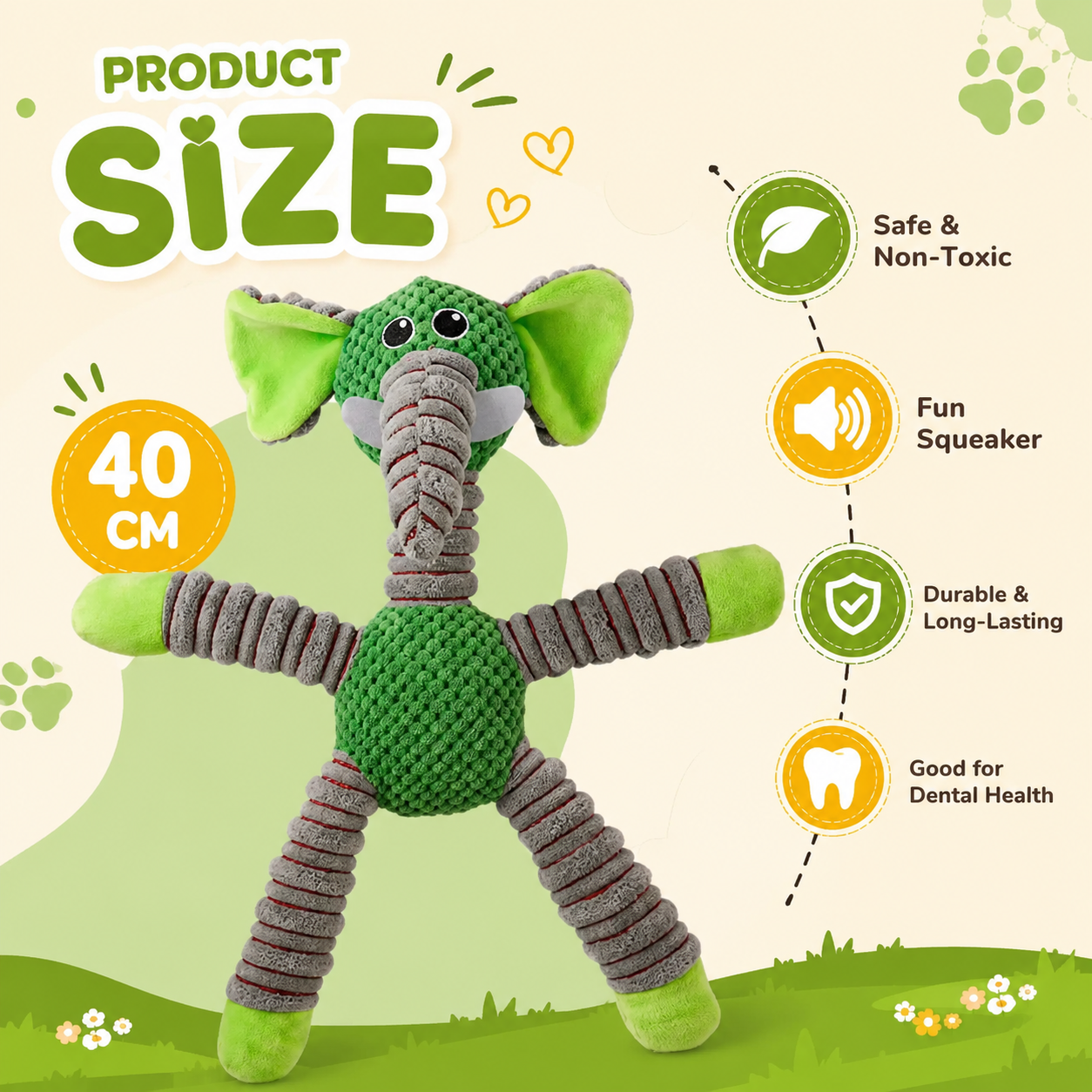Pet Plush Squeaky Toy Animal Design Soft Interactive Chew Toy for Dogs and Puppies - Green Elephant