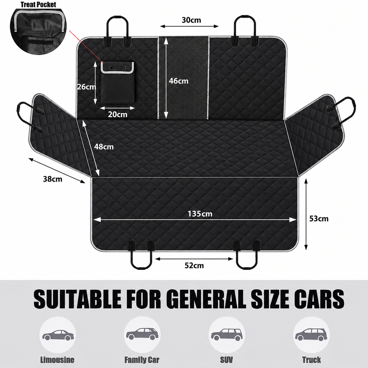Waterproof Pet Travel Rear Seat Cover Scratch Resistant Oxford Protector Mat - Black