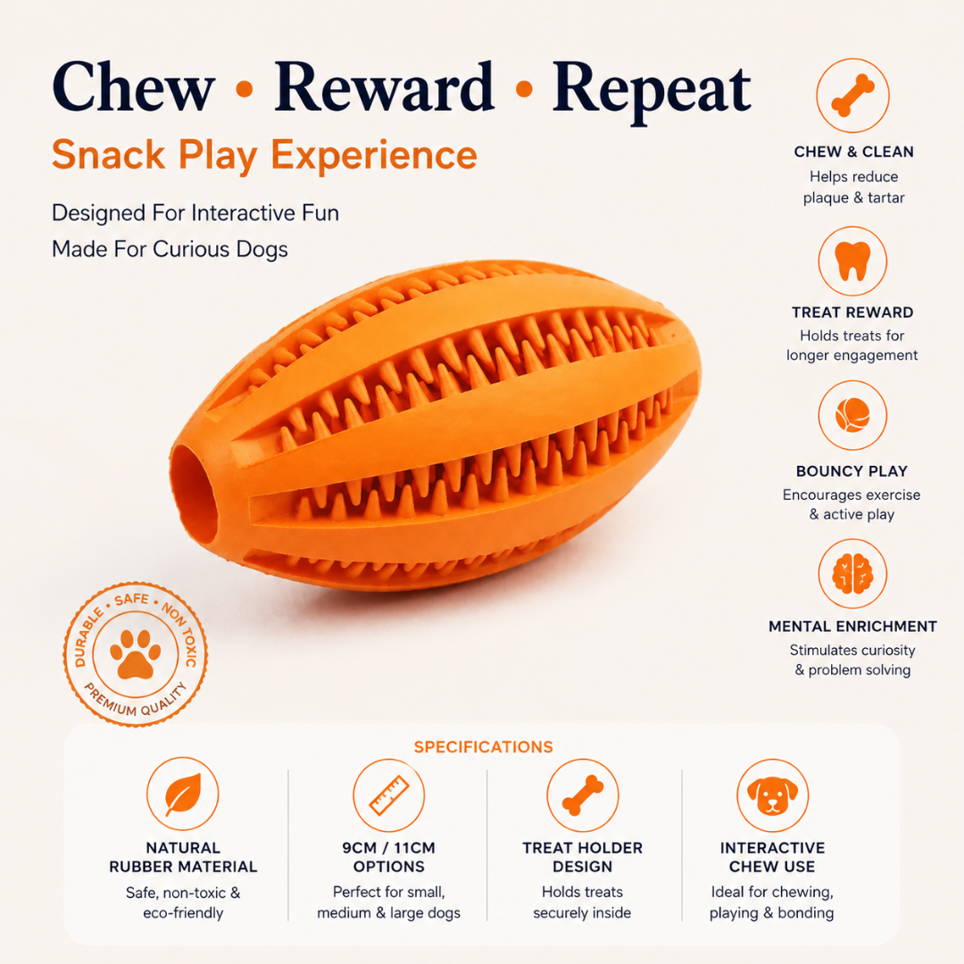 Interactive Natural Rubber Dog Snack Ball with Treat Holder and Bouncy Design - Orange