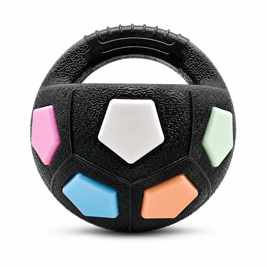 Interactive Soccer Ball Dog Toy with Handle Durable Throw and Fetch Toy - Black