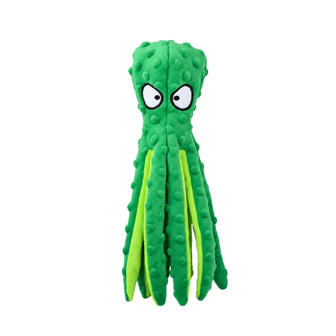 Interactive Octopus Squeaky Dog Toy with Crinkle Legs for Puppies and Small Dogs - Green
