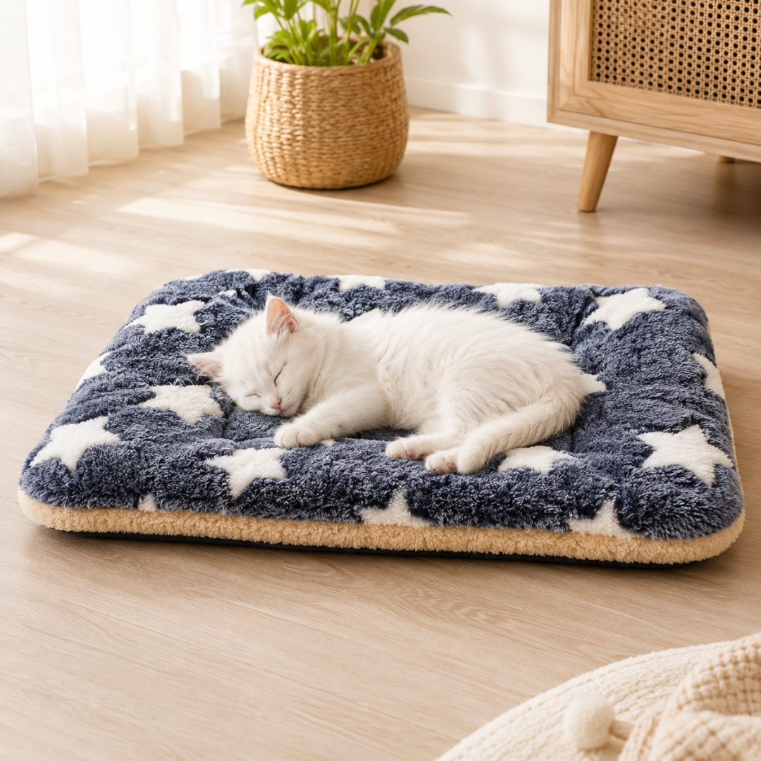 Lightweight Plush Pet Blanket Mat Portable Coral Fleece Pad for Cats and Dogs - Navy Blue