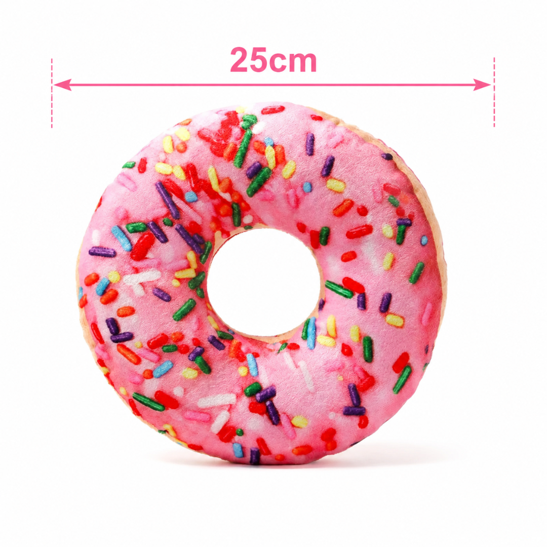 Interactive Plush Donut Dog Chew Toy Squeaky Play Toy for Small to Large Dogs