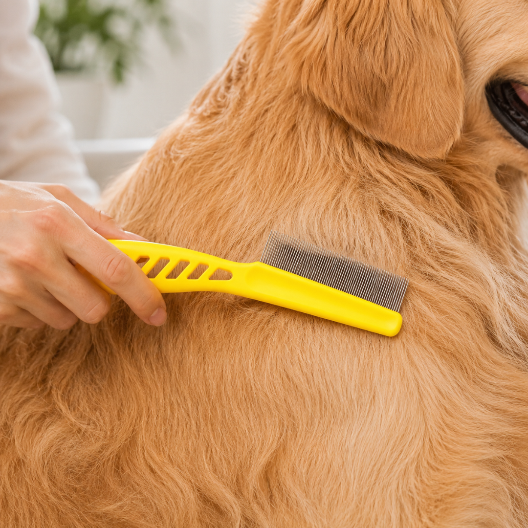 Portable Pet Hair Removal Comb with Comfortable Grip for Dogs and Cats - Yellow