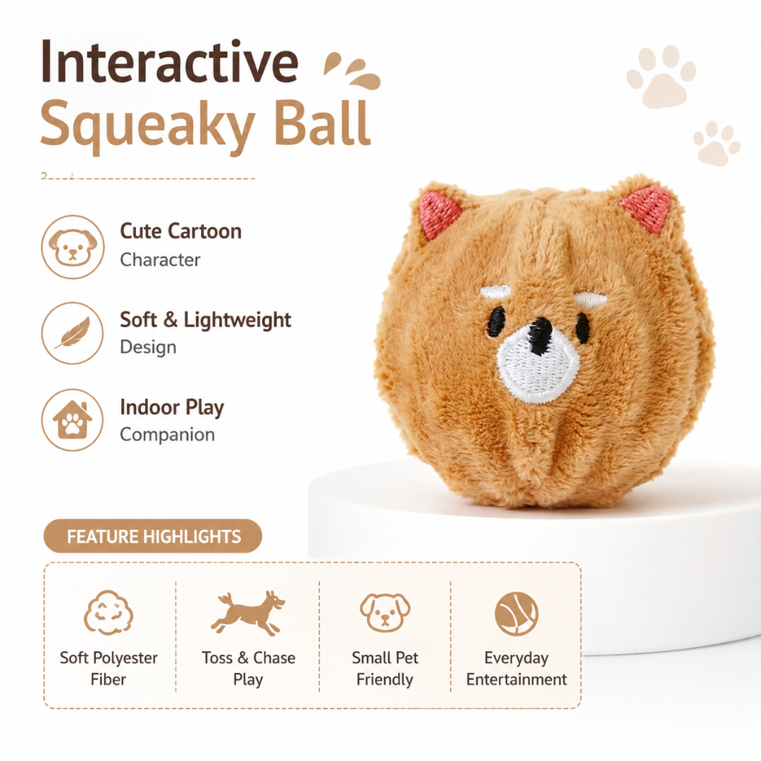 Squeaky Spiked Pet Ball Toy Interactive Chew and Play Toy for Small Dogs and Cats - Brown