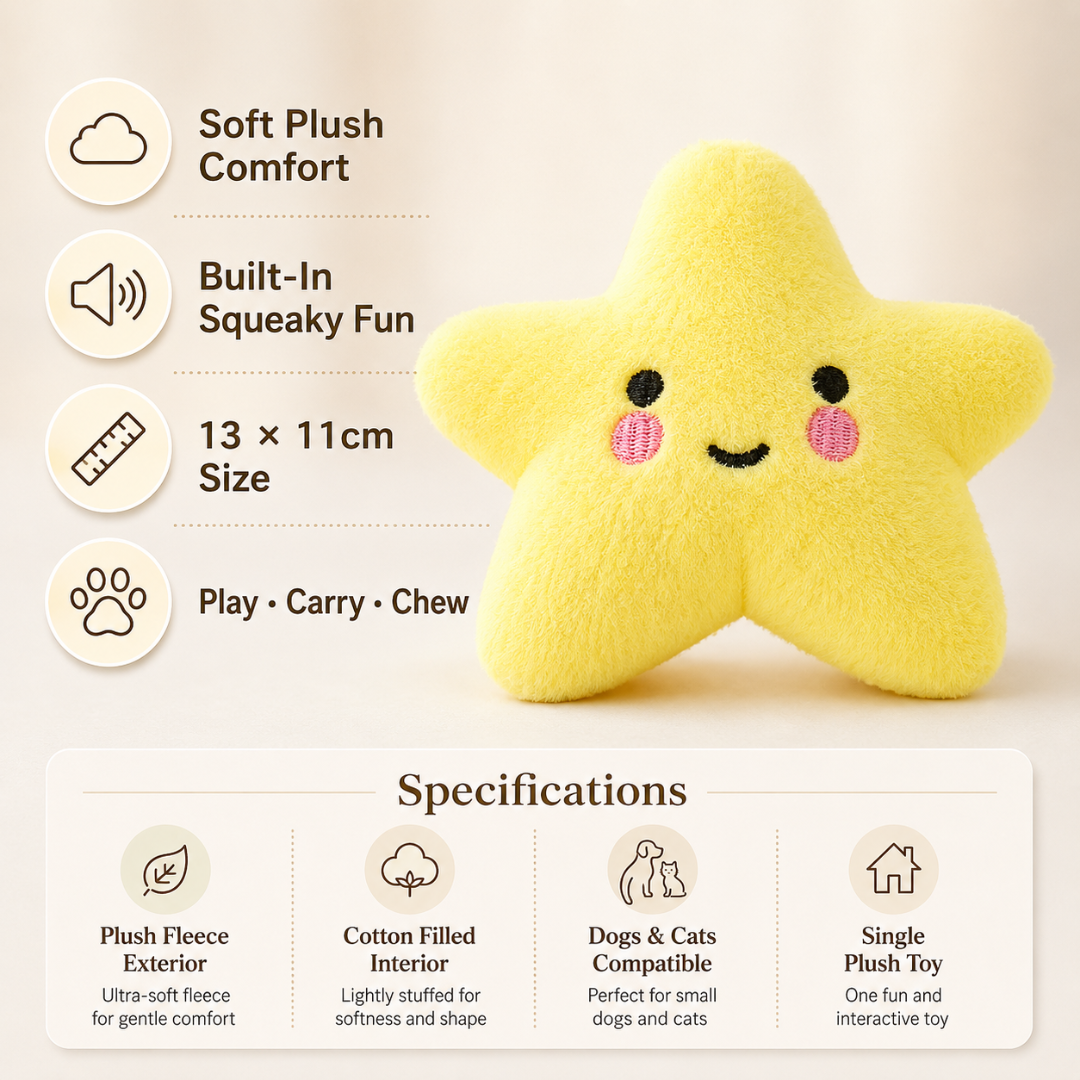 Plush Star Pet Toy with Squeaker Chew Toy for Dogs and Cats - Yellow