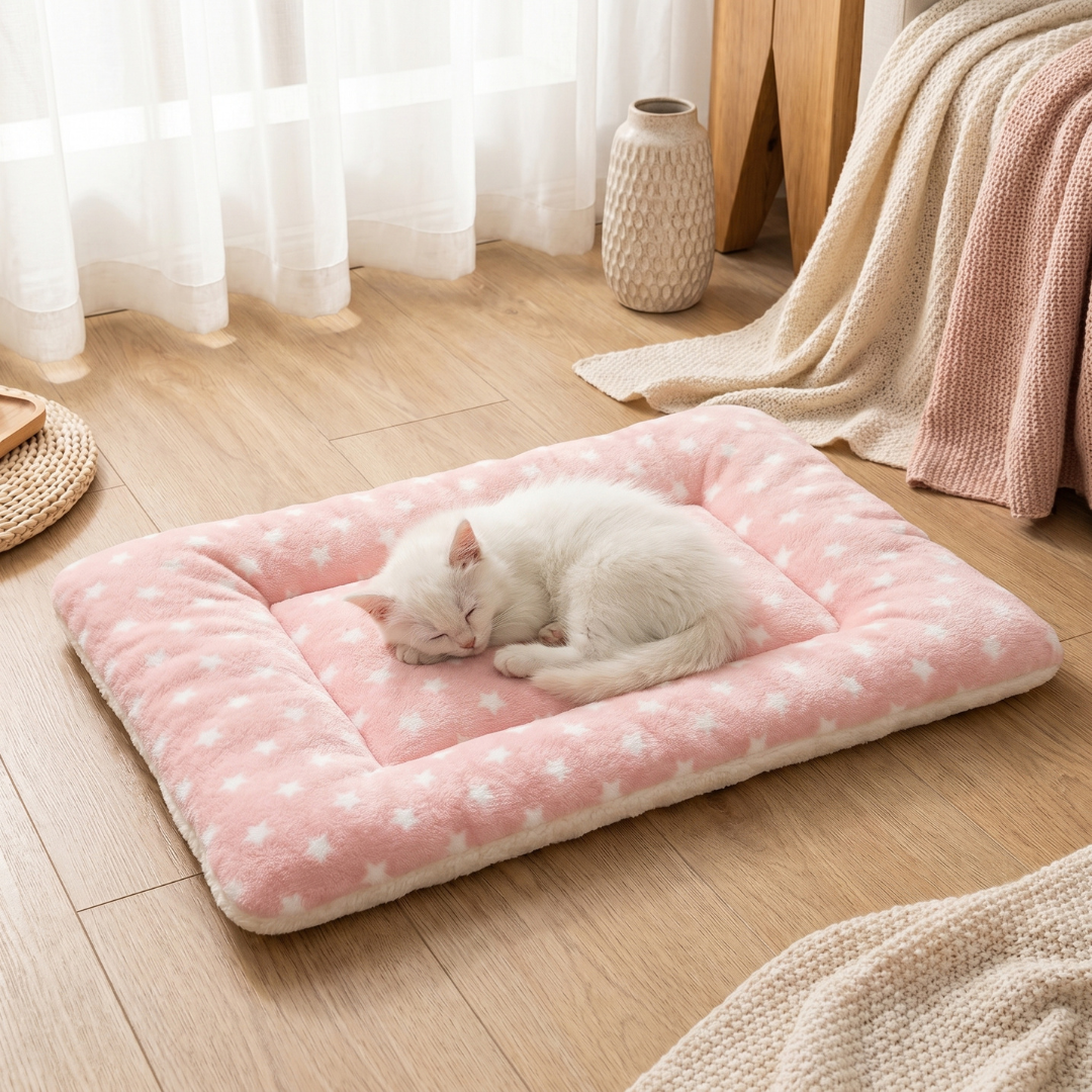 Plush Coral Fleece Pet Blanket Mat for Cats and Dogs Soft Washable Resting Pad - Pink