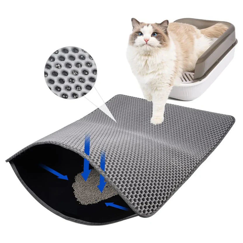 Waterproof Cat Litter Mat Double Layer Non Slip Pet Pad Easy Clean Design - Grey
