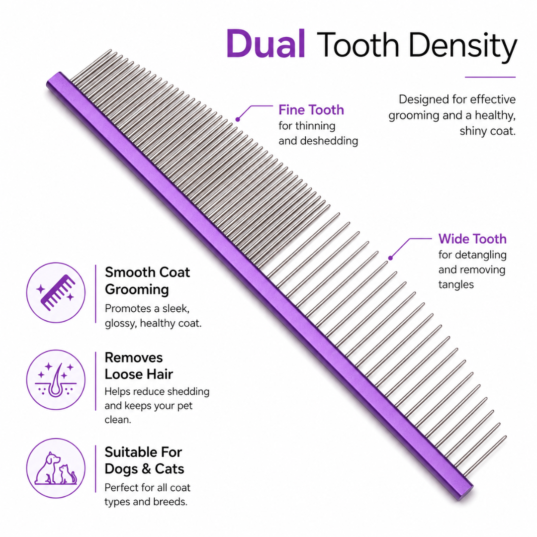 Professional Pet Grooming Comb with Aluminum Alloy Handle and Stainless Steel Teeth - Purple