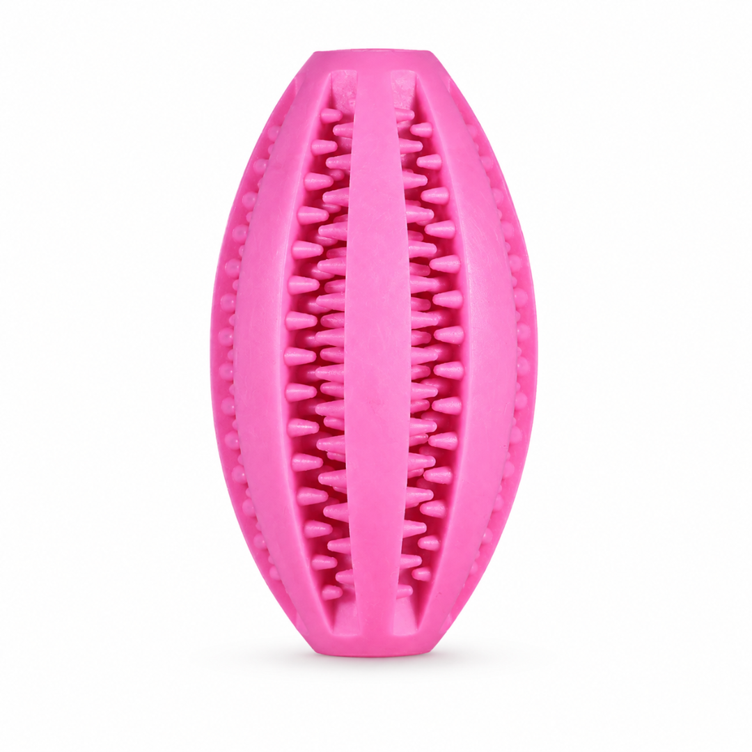 Interactive Natural Rubber Snack Ball Dog Chew Toy with Treat Holder and Bouncy Design - Pink