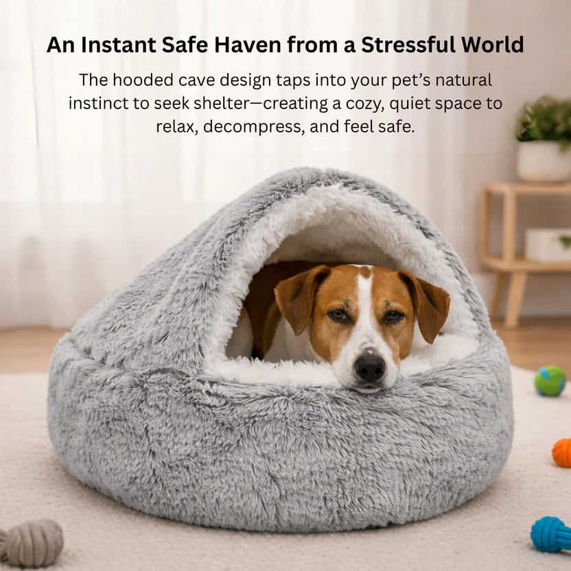 Round Plush Pet Bed 2-in-1 Covered Cat Nest Soft Cushion for Cats and Small Dogs - Grey