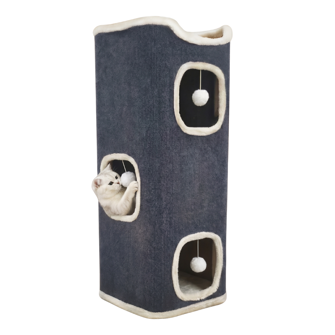 Multi-Level Cat House with Soft Mat Covered Pet Tent for Indoor Cats