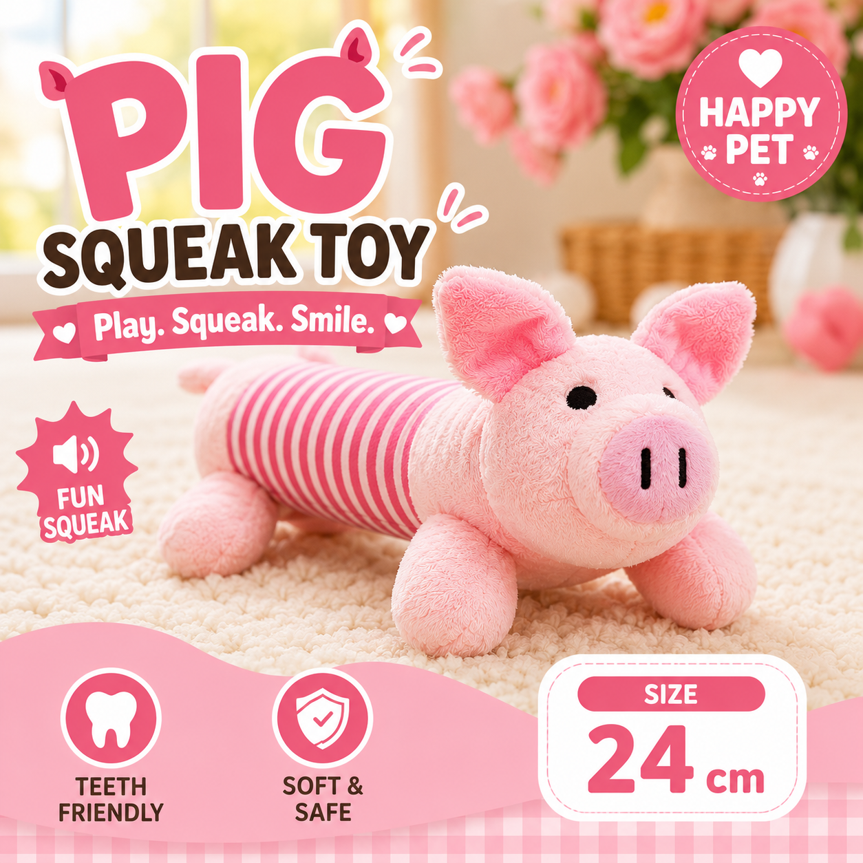 Pig Elephant Plush Dog Toy with Squeaker Interactive Pet Play Toy