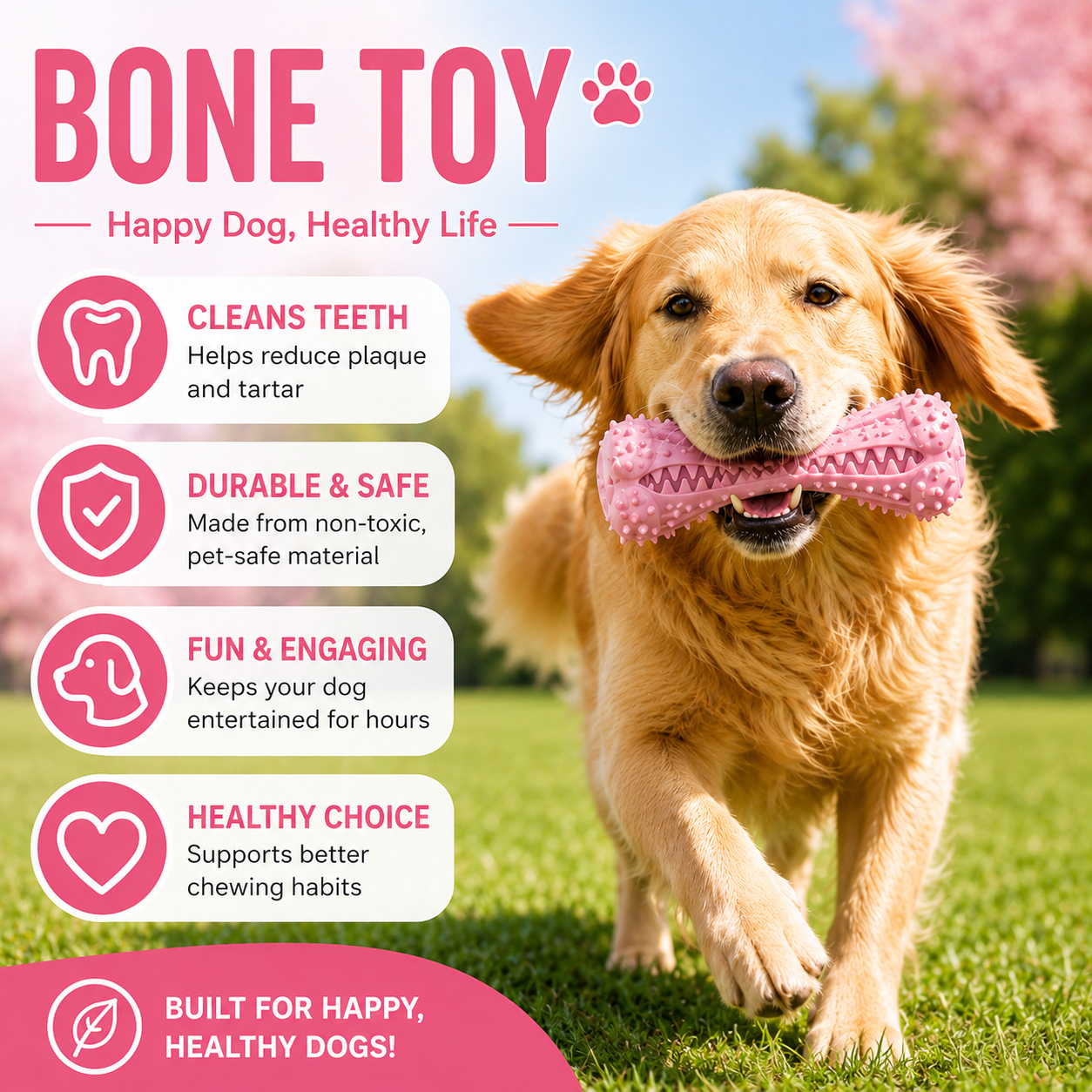Dog Treat Dispensing Chew Stick Interactive Toy - Pink