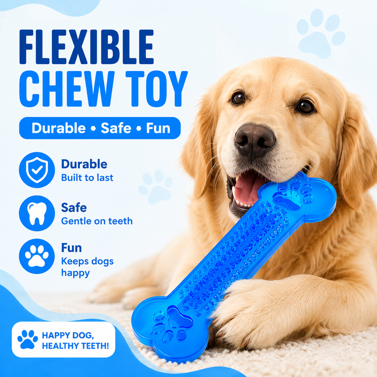 Dog Bone Chew Toy Flexible PVC Pet Play Toy - Blue
