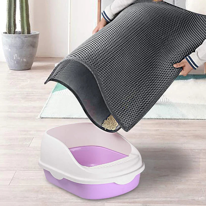 Waterproof Cat Litter Mat Double Layer Non Slip Pet Pad Easy Clean Design - Grey