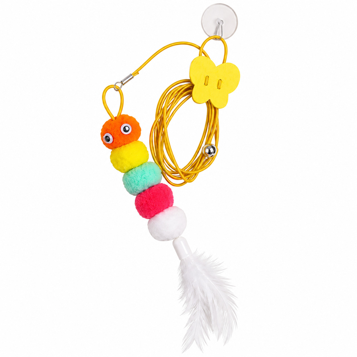 Hanging Cat Toy Caterpillar Feather Teaser with Bell and Suction Cup