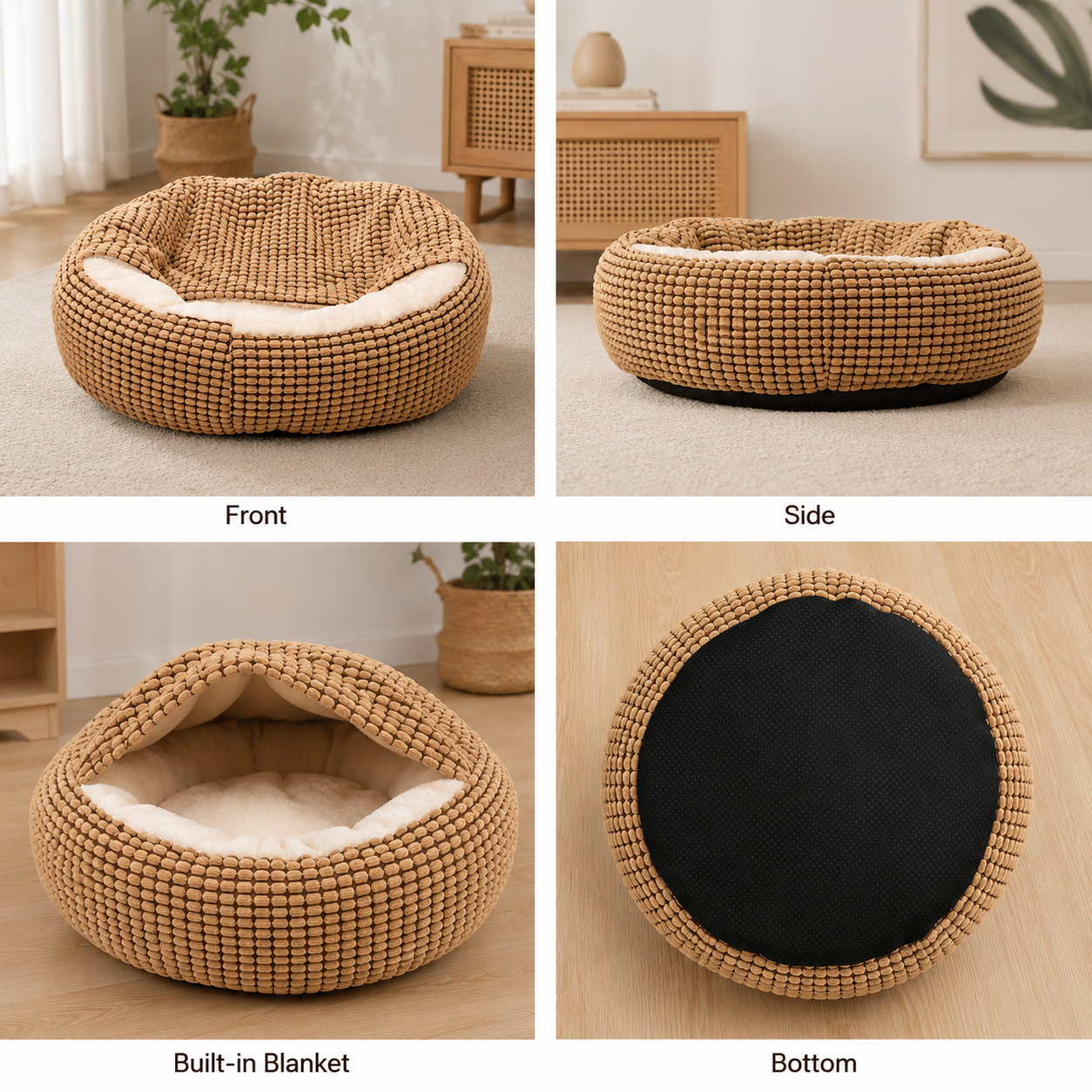 Soft Round Pet Cushion Bed for Cats and Dogs Plush Kennel Mat Multiple Sizes - Brown