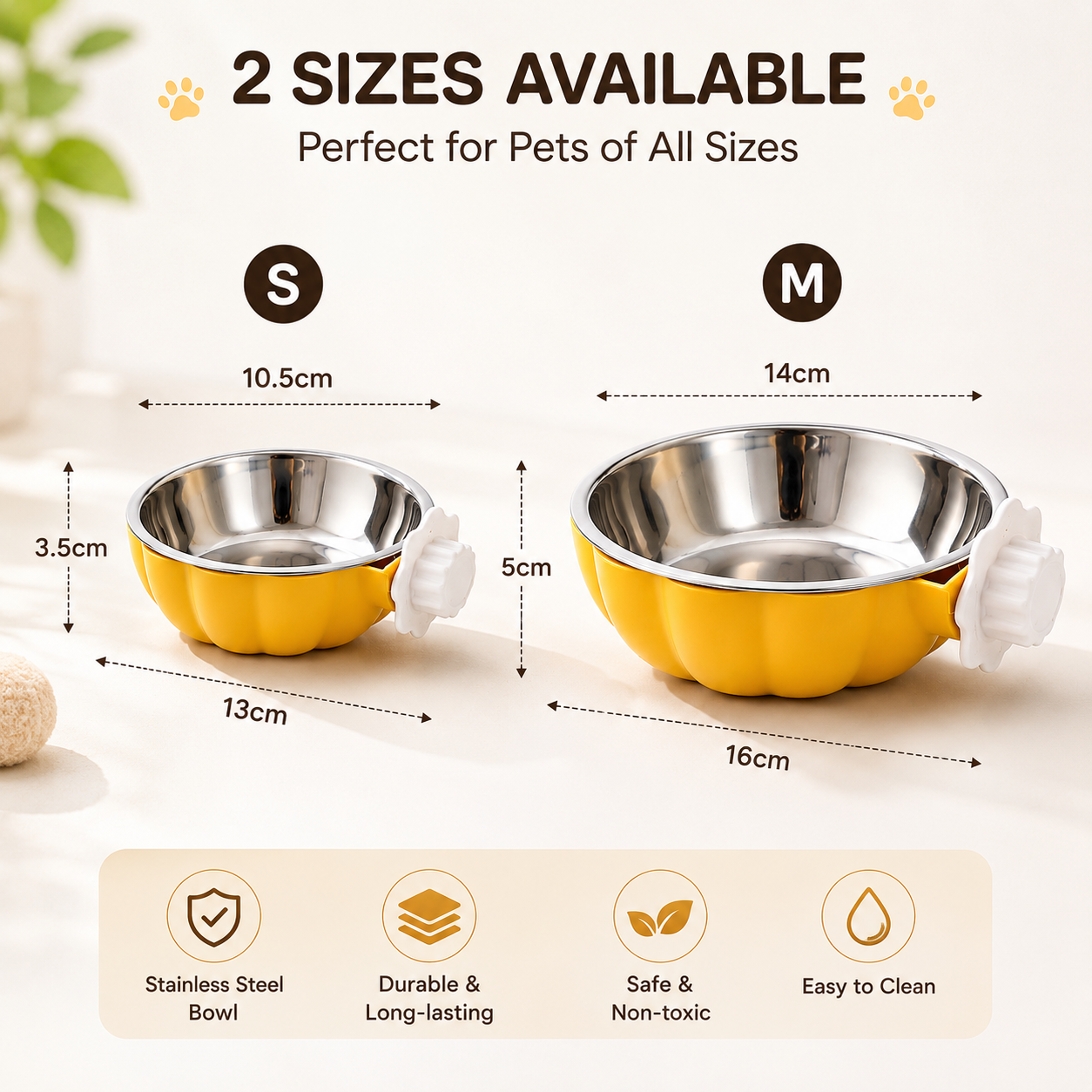 Pet Hanging Food Bowl Pumpkin Shaped Stainless Steel Feeding Dish for Rabbits Hamsters Birds and Cats - Yellow