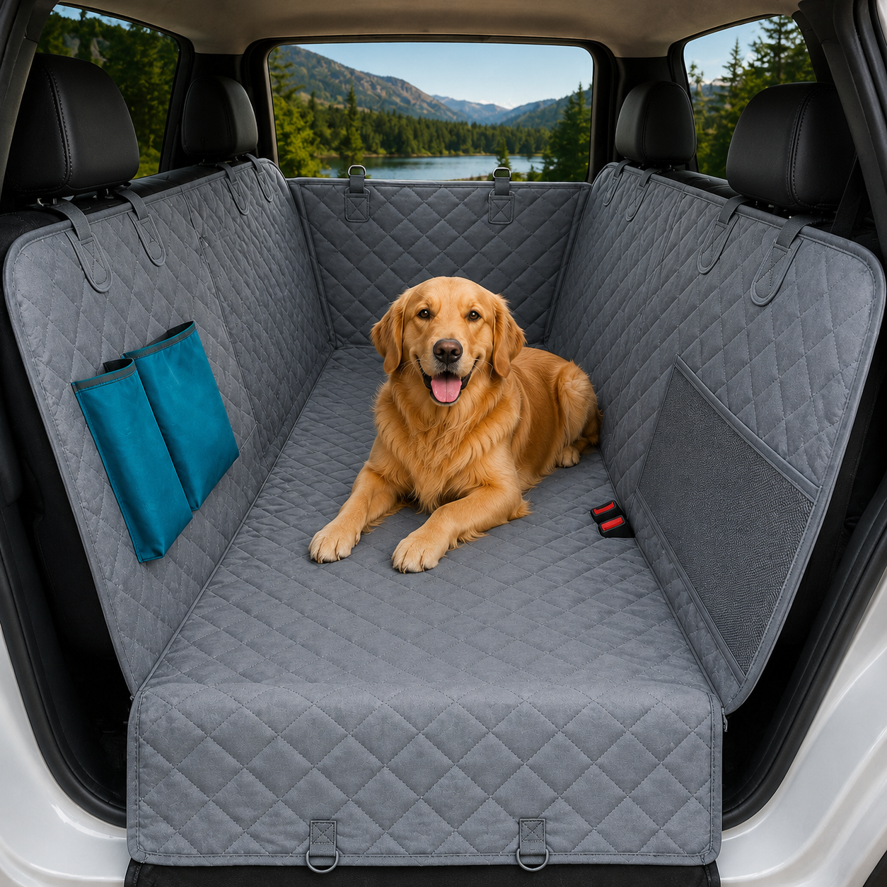 Portable Waterproof Pet Travel Hammock Rear Seat Protector for Dogs - Grey