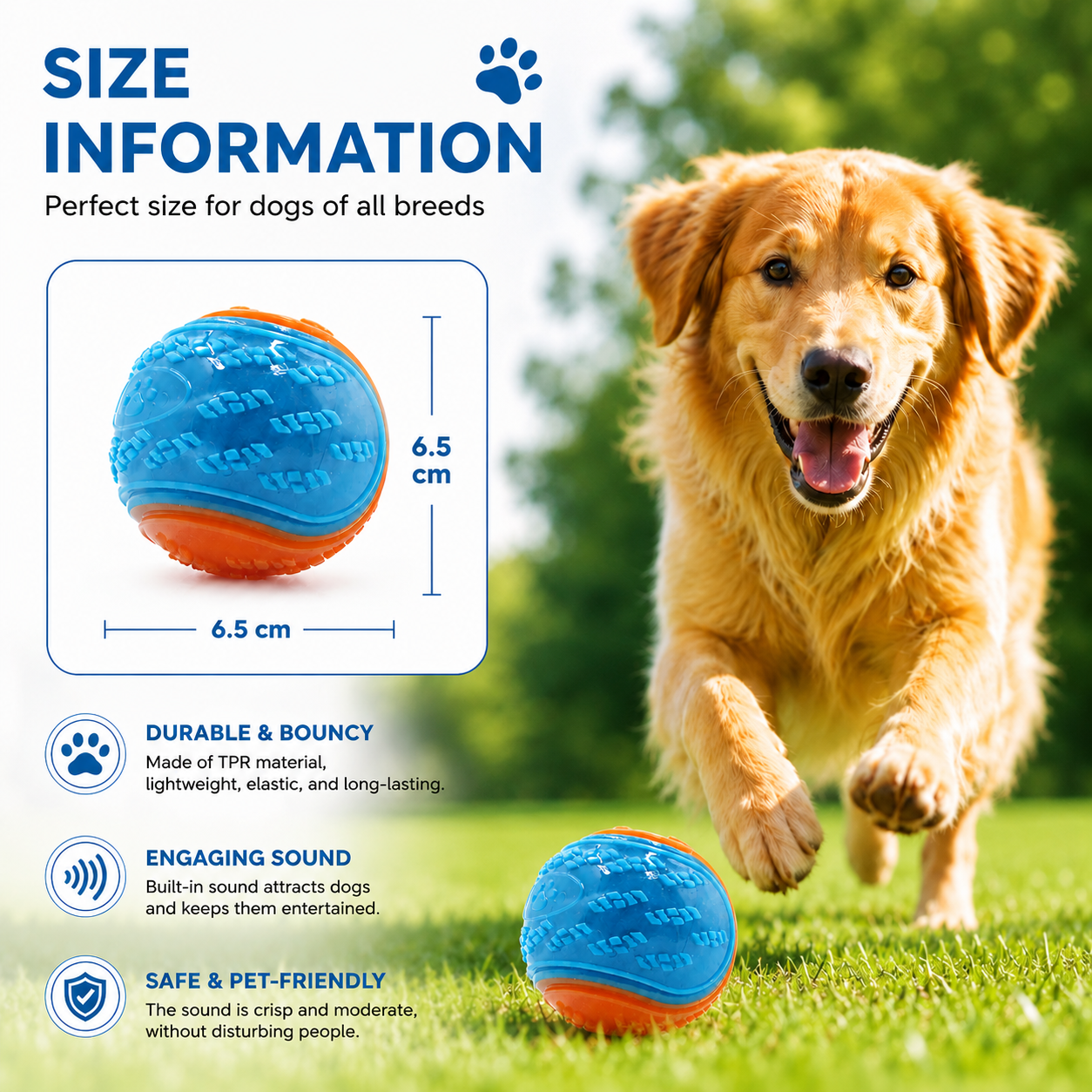 Silicone Dog Chew Ball Squeaky Teeth Cleaning Toy for Puppies and Dogs - Orange Blue