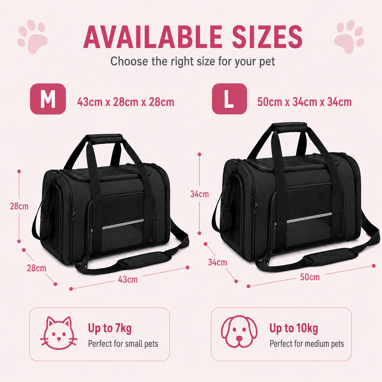 Black Portable Soft Sided Pet Carrier for Cats Dogs and Kittens with Removable Mat