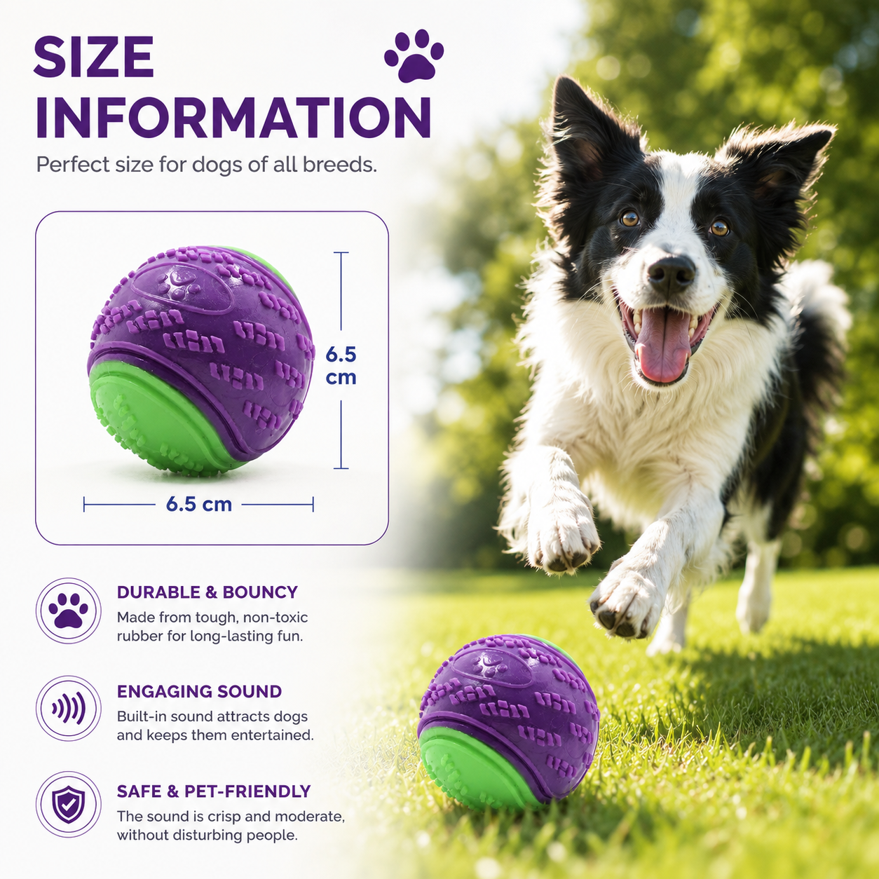 Silicone Dog Chew Ball Squeaky Training Toy for Puppies and Dogs - Green Violet