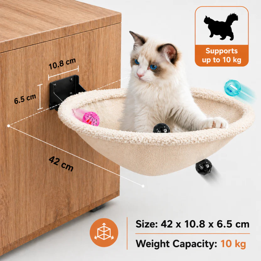 Foldable Cat Wall Perch Hammock Bed Metal Frame Indoor Shelf - White
