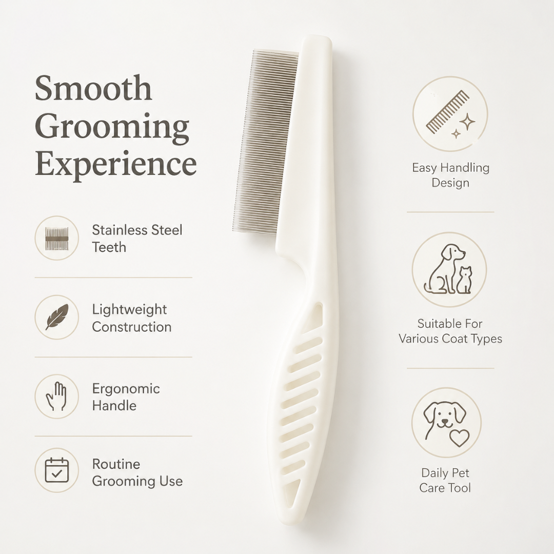 Stainless Steel Pet Grooming Comb for Dogs and Cats Hair Shedding and Flea Removal - White
