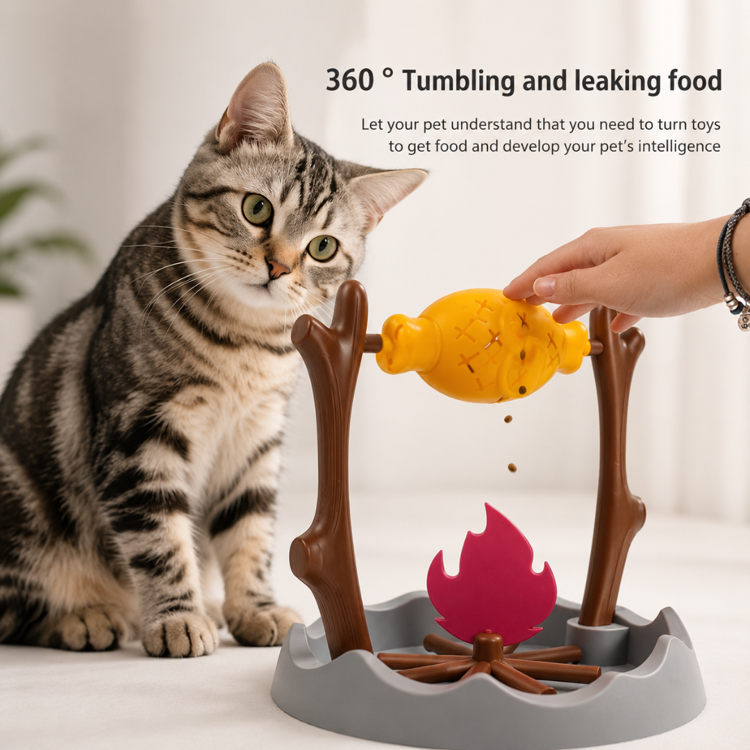 Interactive Pet Treat Dispenser Toy with 360 Degree Rotating Food Puzzle Design