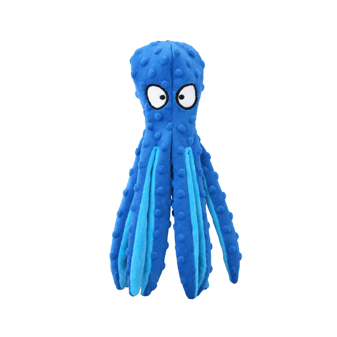 Octopus Squeaky Dog Toy with Crinkle Legs for Puppies and Small Dogs - Blue