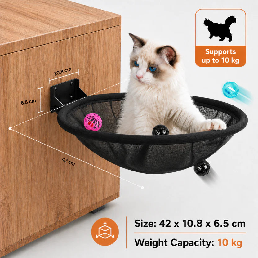 Wall Mounted Cat Hammock Perch Foldable Indoor Metal Frame Shelf - Black