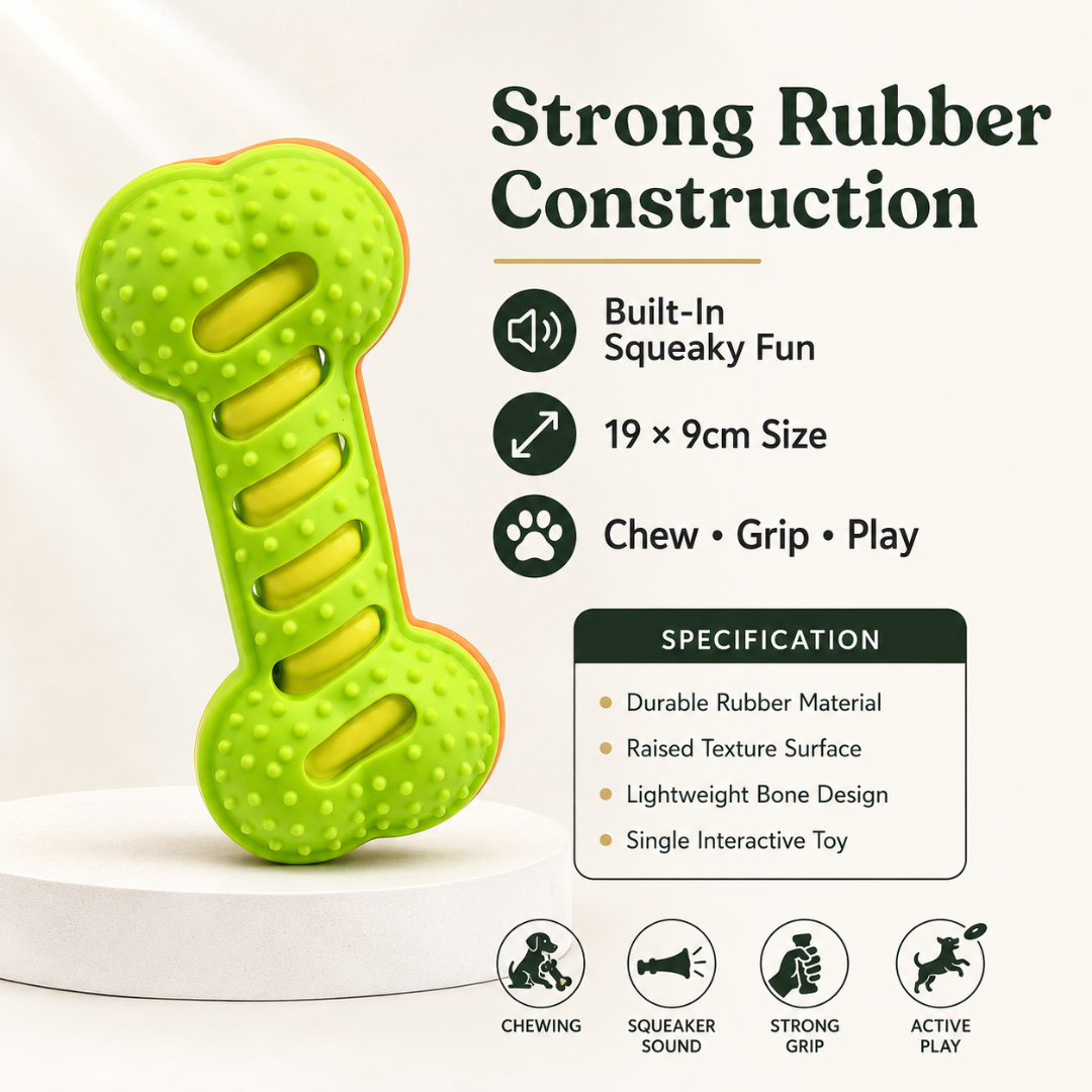 Durable Rubber Dog Chew Toy Squeaky Bone Interactive Play Toy for Puppies and Dogs