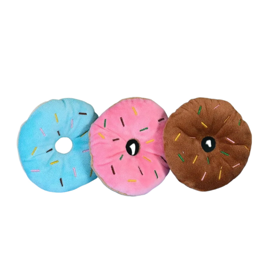 Plush Donut Dog Toy with Squeaky Sound Interactive Chew Toy for Small and Medium Dogs