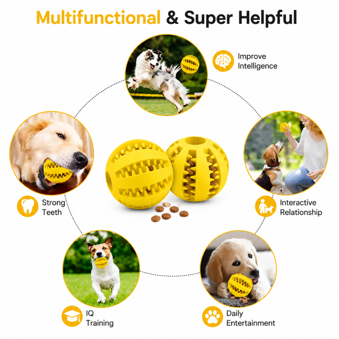 Bite Resistant Dog Treat Ball Interactive Food Dispensing Chew Toy for Dogs and Puppies - Yellow