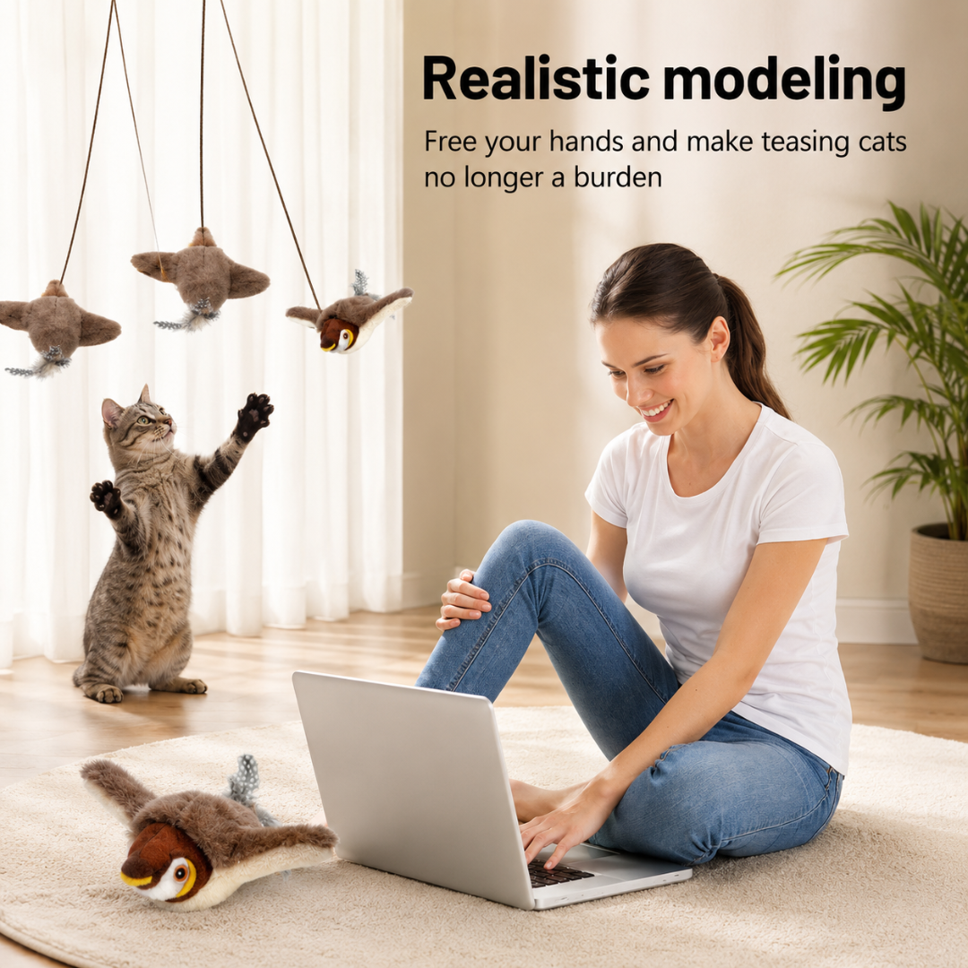 Touch Activated Plush Bird Cat Toy Rechargeable Interactive Play Toy for Indoor Cats