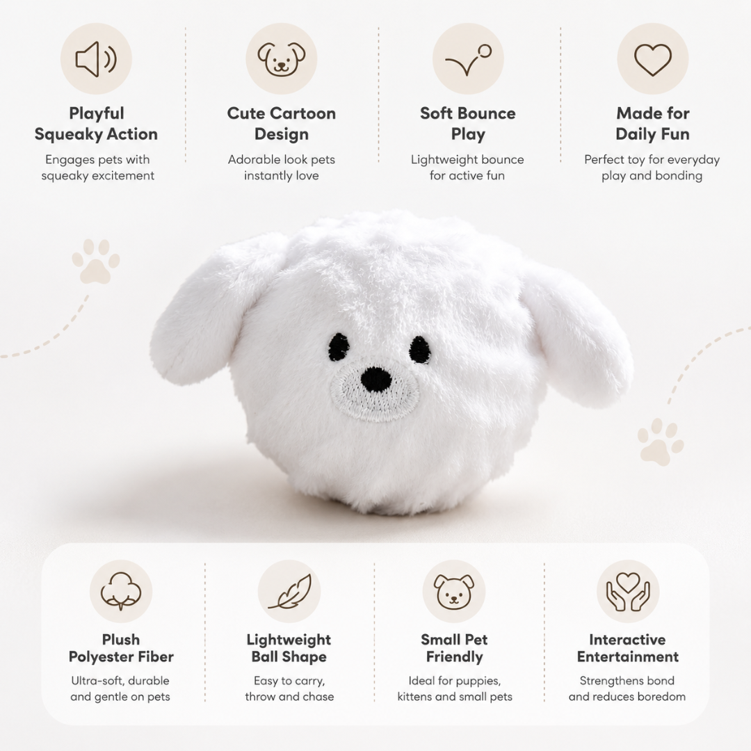 Interactive Squeaky Spiked Ball Toy for Small Dogs and Cats Soft Plush Chew Toy - White