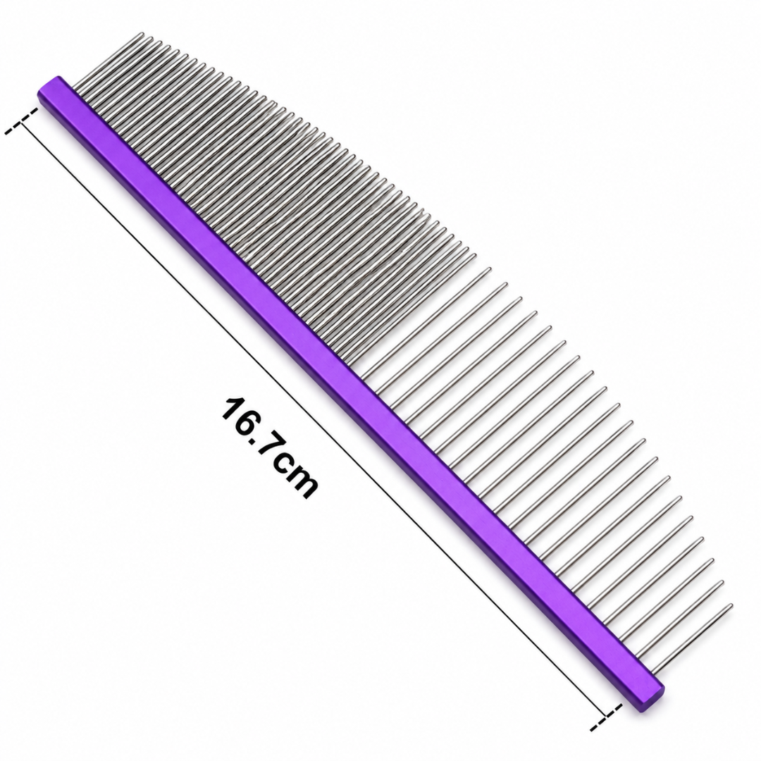 Professional Pet Grooming Comb with Aluminum Alloy Handle and Stainless Steel Teeth - Purple