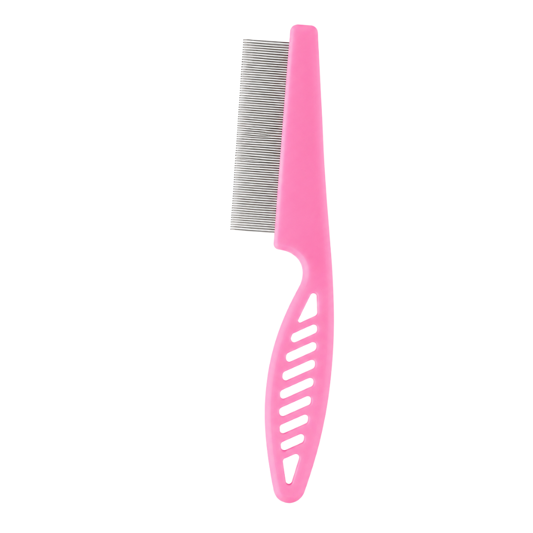 Pet Flea and Grooming Comb Stainless Steel Hair Shedding Brush for Dogs and Cats - Pink